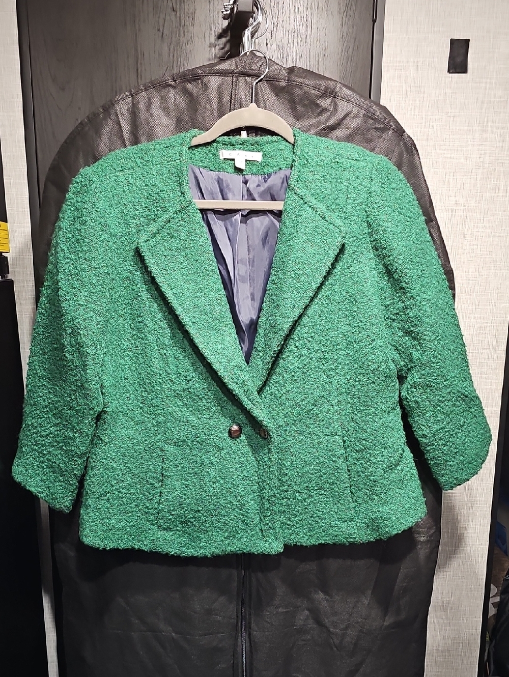 CAbi Green Bouclé Blazer Jacket
